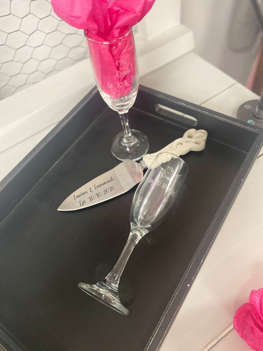 Cake Knife & Champagne glasses